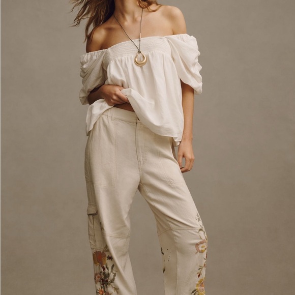 NWT Anthropologie English Factory White Short-Sleeve Ruched Top - Picture 5 of 12